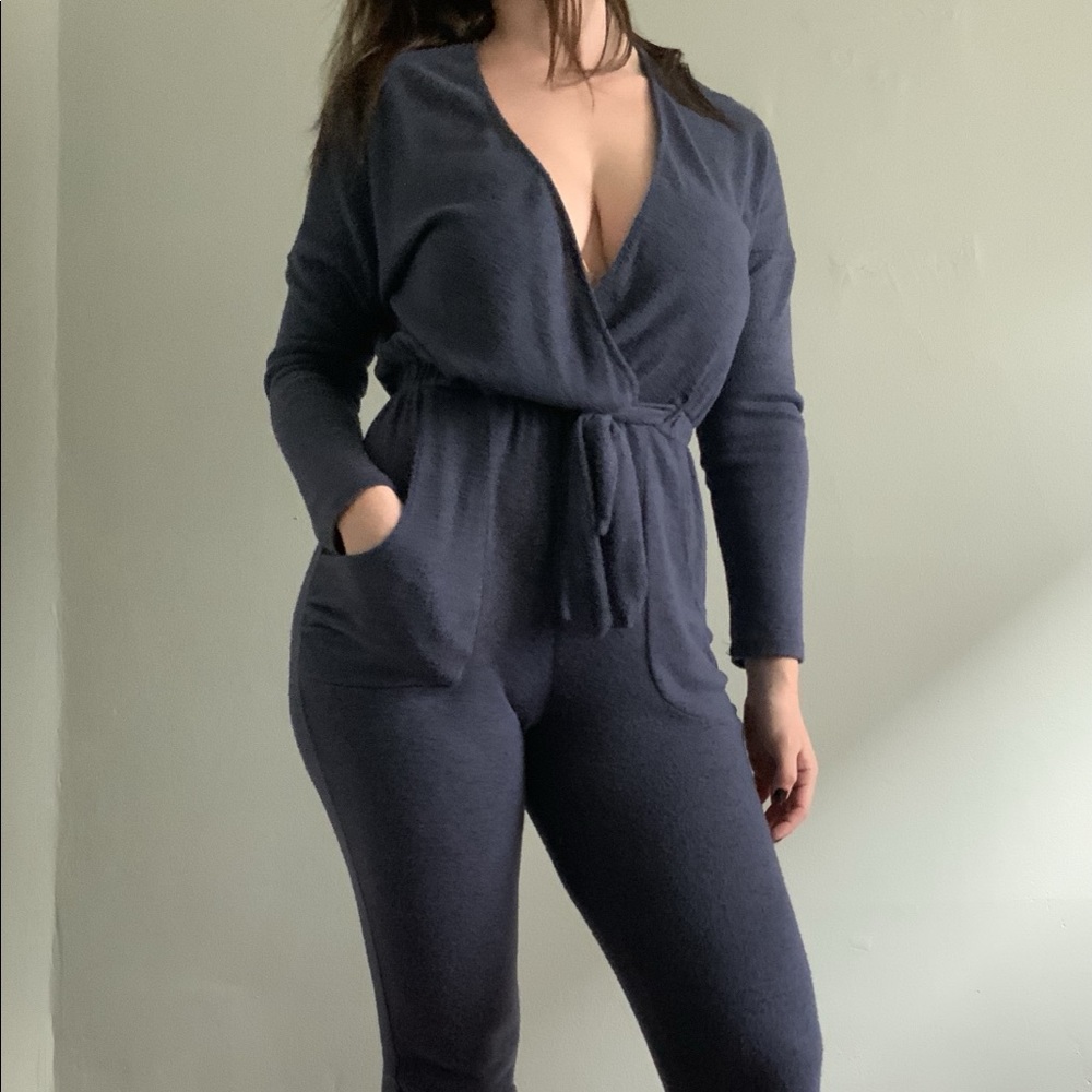 Grey/Navy Jump Suit from Fashion Nova